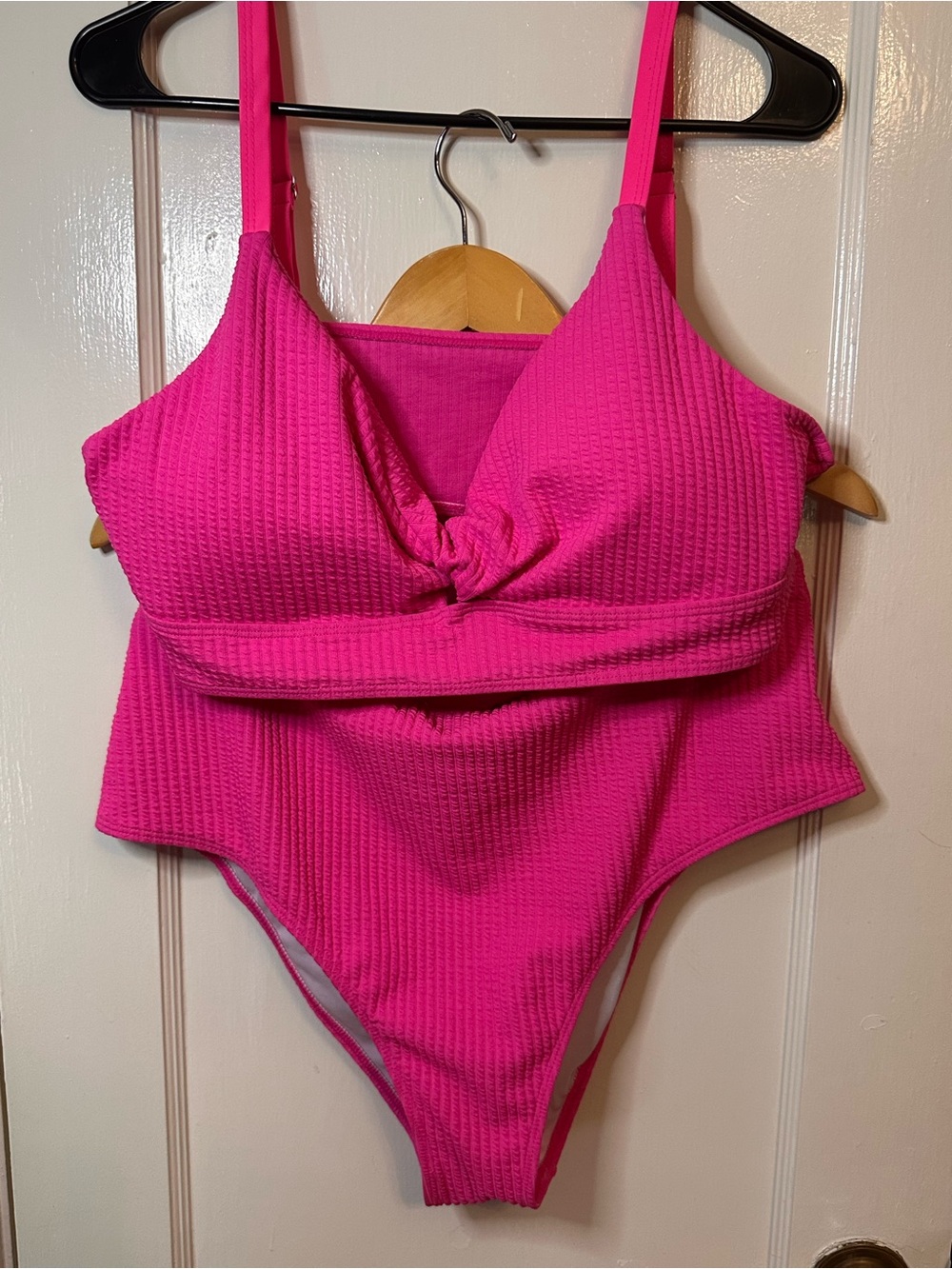 Hot Pink Textured Two Piece Swimsuit